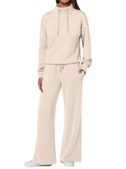 NEW 🔥 Women's Cotton Two-Piece Oversized Drawstring Sweatshirt Wide Leg Sweatpants Casual Set