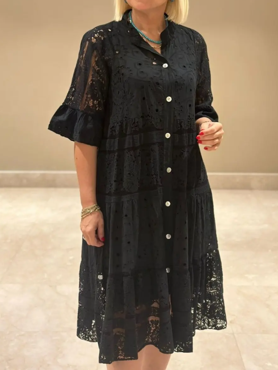 CLEARANCE🔥Women's V-neck Mid-sleeve Hollow Dress