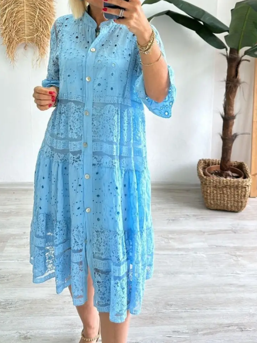 CLEARANCE🔥Women's V-neck Mid-sleeve Hollow Dress