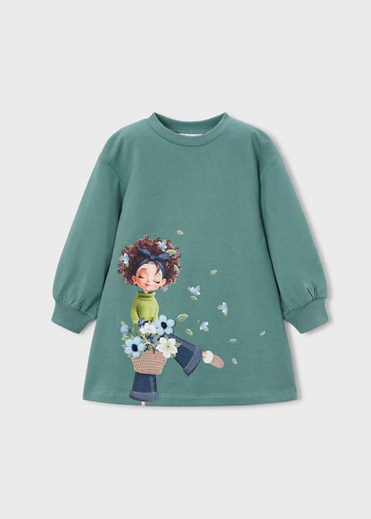 Girls' Cotton Pinafore Printed Velvet Dress