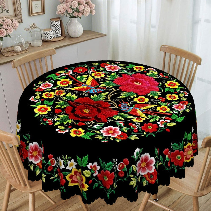 Mexican Floral Tablecloth With Scalloped Edge