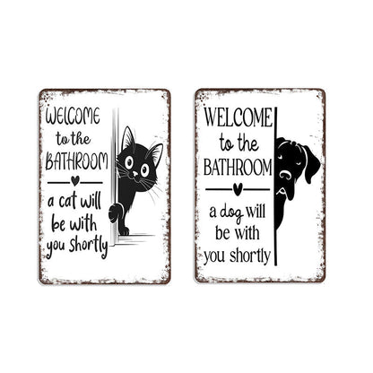 Vintage Highland Cow Aluminum Sign Black and White Bathroom Wall Decor